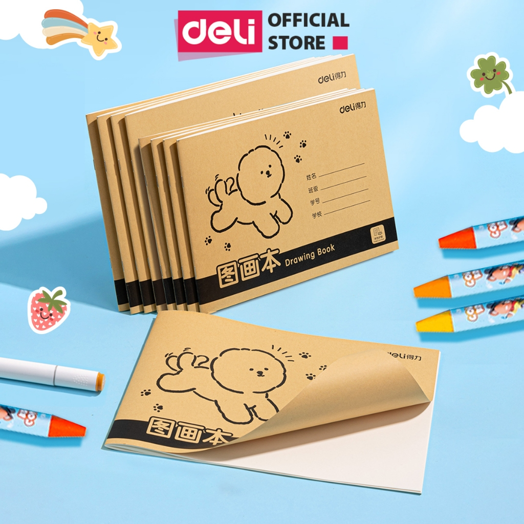 Vở Vẽ Học Sinh Tập Tô Màu Cho Bé A4 Deli - Sổ Tô Màu Sổ Vẽ học sinh Giấy Dày Mịn Hạn Chế Lem Màu Chất Liệu An Toàn