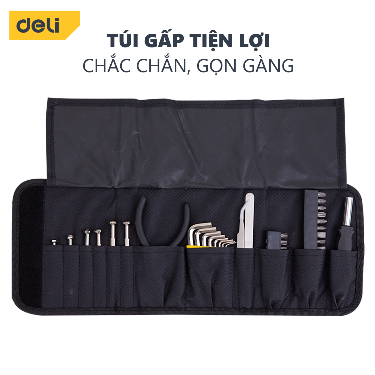 Bộ Dụng Cụ Sửa Chữa Deli 38 Chi Tiết Cao Cấp - Sử Dụng Nhiều Mục Đích - Túi Vải Tiện Lợi, Dễ Dàng Mang Theo - DL5971