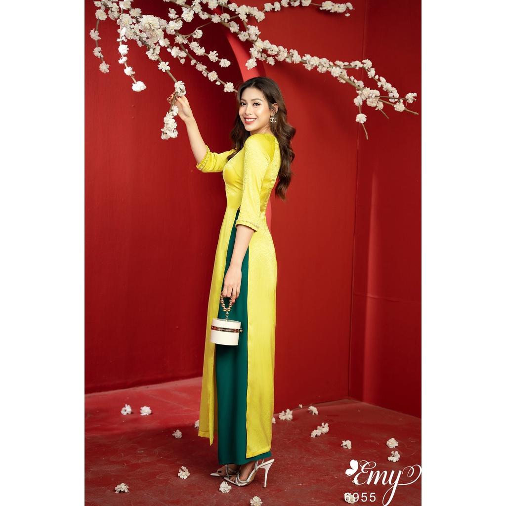 EMY EM6955 Bộ Áo Dài Gấm Vàng