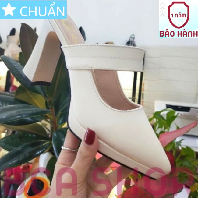 Giày cao gót nữ 8p RO466 ROSATA tại BCASHOP bít mũi, hở gót, gót trụ cùng màu thân - màu trắng kem