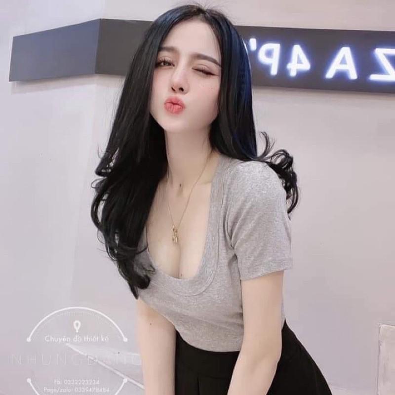Áo thun cổ U tôn dáng / áo ngắn tay ôm bozip siêu hot