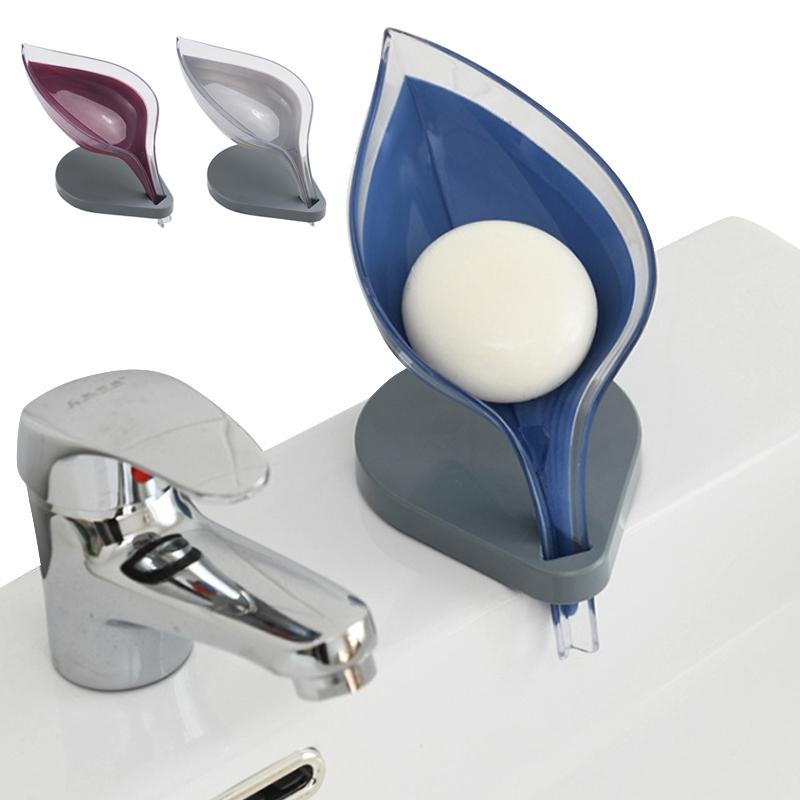Creative Non Perforated Leaf Drain Rack Soap Box Toilet Suction Cup PlasticBathroom Kitchen Towel Storage Box
