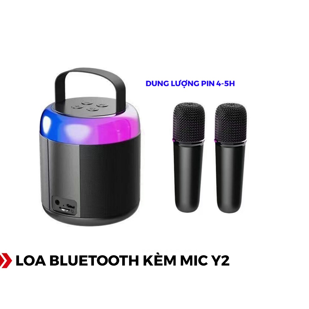 Loa bluetooth karaoke mini Vinetteam Y2 kèm 2 micro không dây hát siêu hay hỗ trợ thẻ nhớ, AUX kết nối điện thoại, laptop - hàng chính hãng