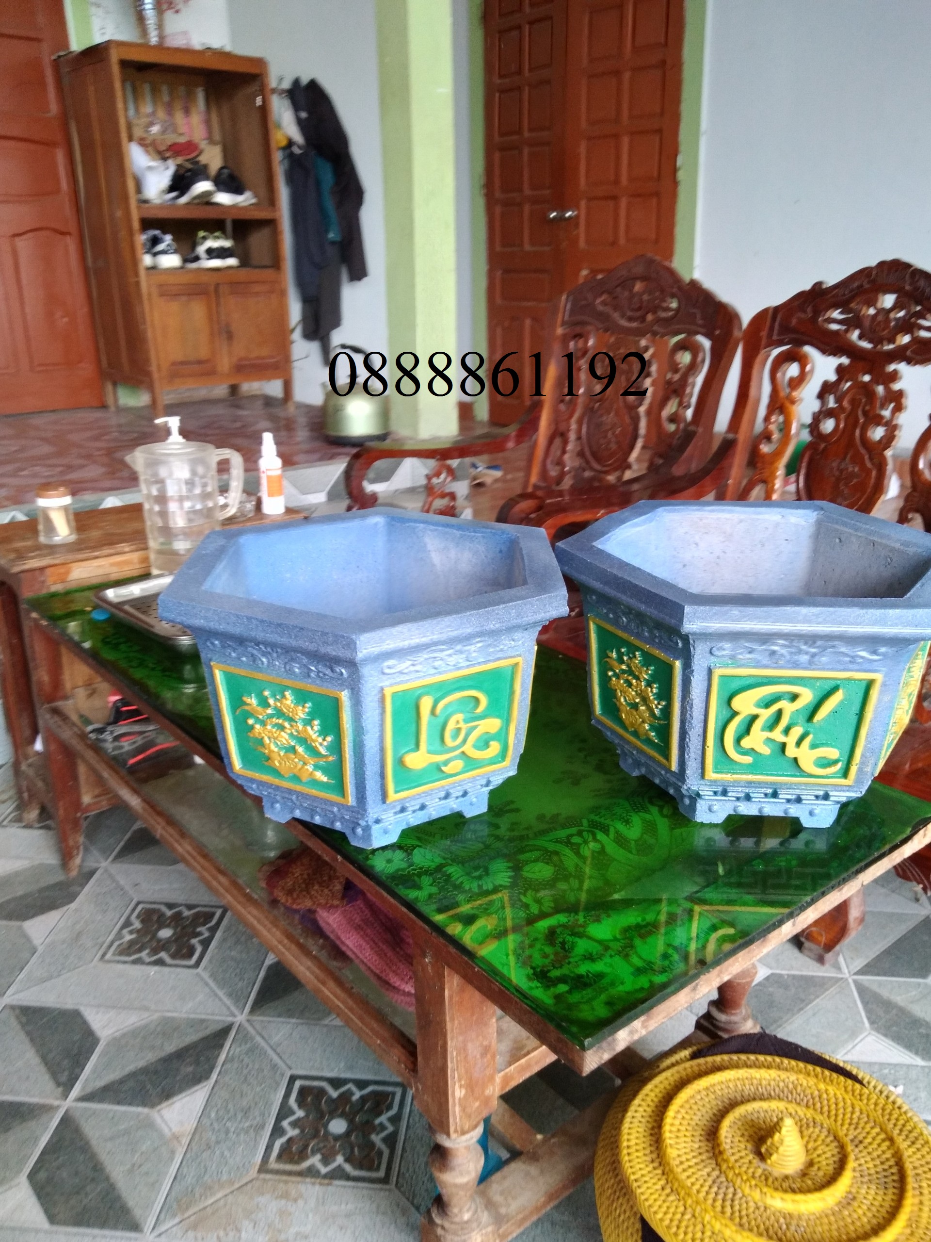 Khuôn chậu lục giác 35cm , khuôn đầy đủ lòng trong, đa dạng hoa văn, dễ dàng thi công