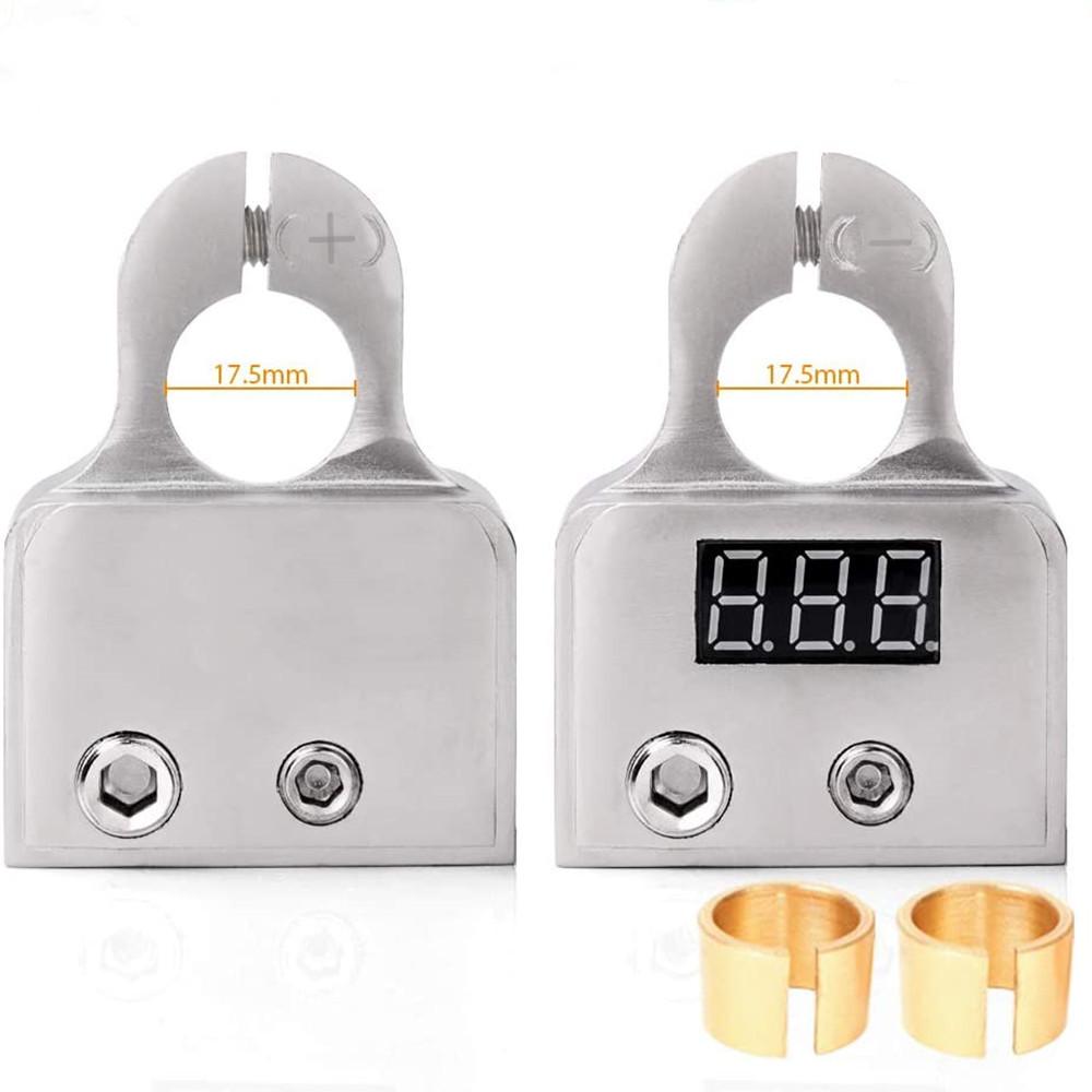 Car Battery Terminal Connectors Positive Negative Battery Terminal Clamps Car Audio Modification Battery Head with Voltmeter 12-24V