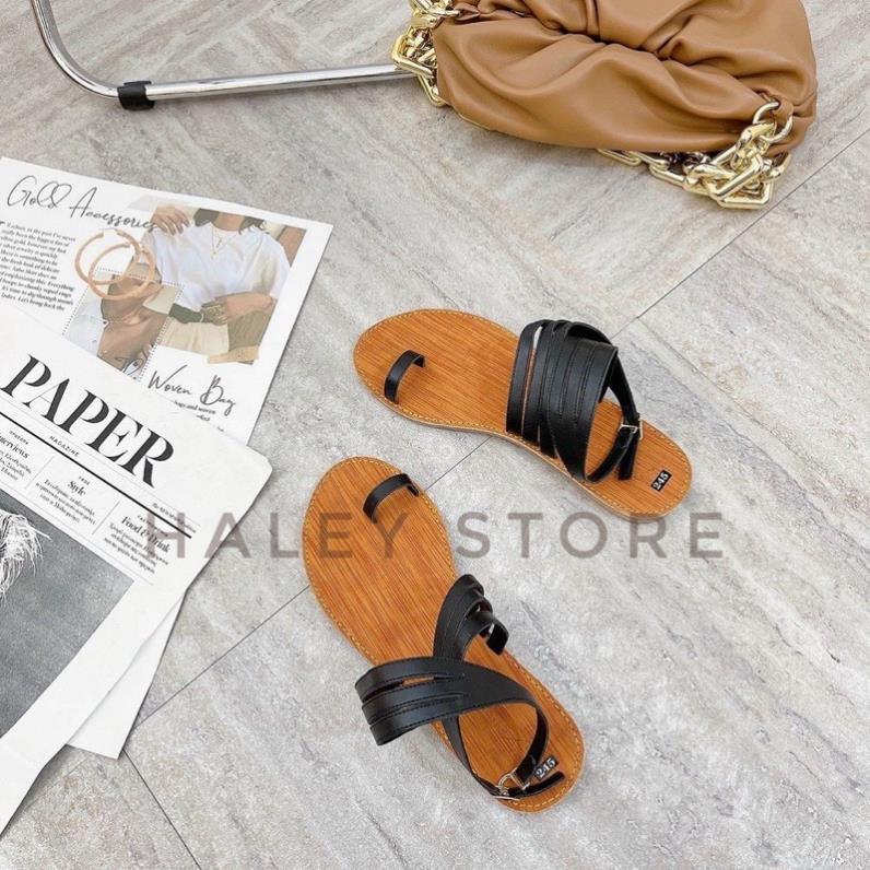 Giày Sandal nữ đế bệt chiến binh xỏ ngón dây mảnh quai chéo hot mùa hè 2021 đi biển đi chơi đi học HALEY STORE