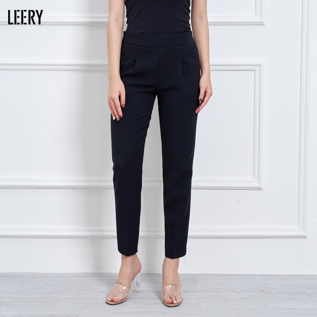 Quần Baggy nữ size lớn, quần dài đen công sở cho nữ thiết kế lưng chun cao cấp QD16DEN - LEERY