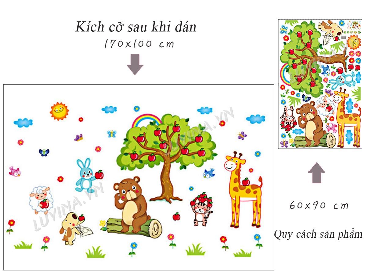 Decal dán tường Vườn thú cây táo và đoàn tàu - HP447