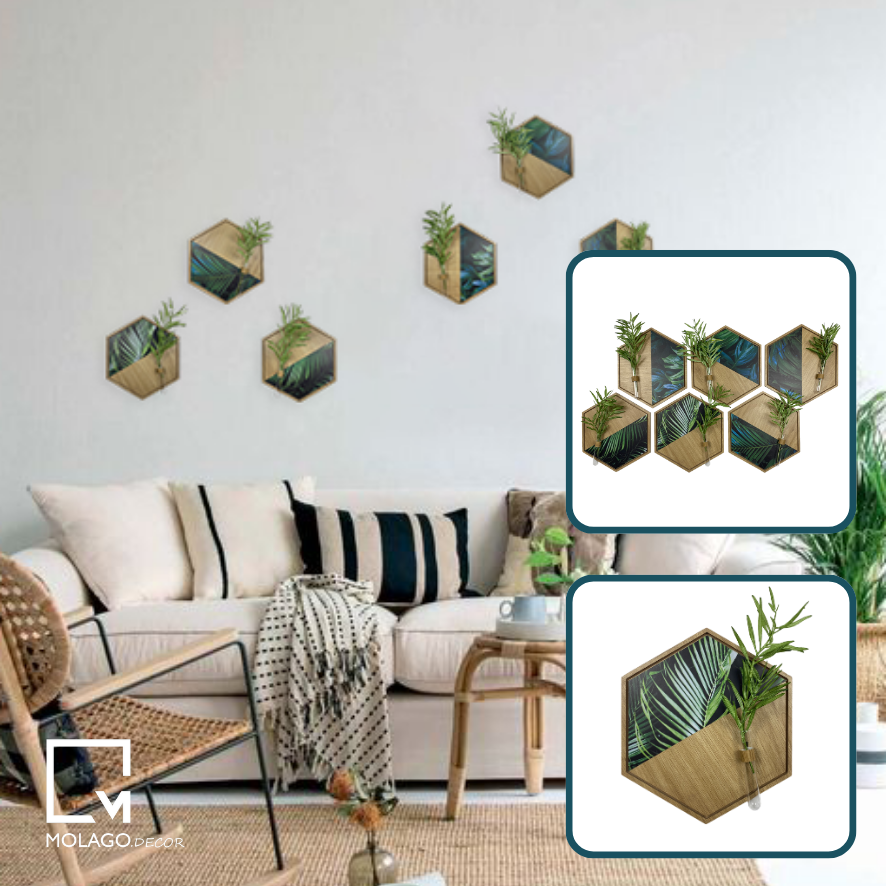 Kệ lục giác trang trí, kệ dán tường hình tổ ong decor phòng, kệ cắm hoa treo tường MOLAGO LB-V
