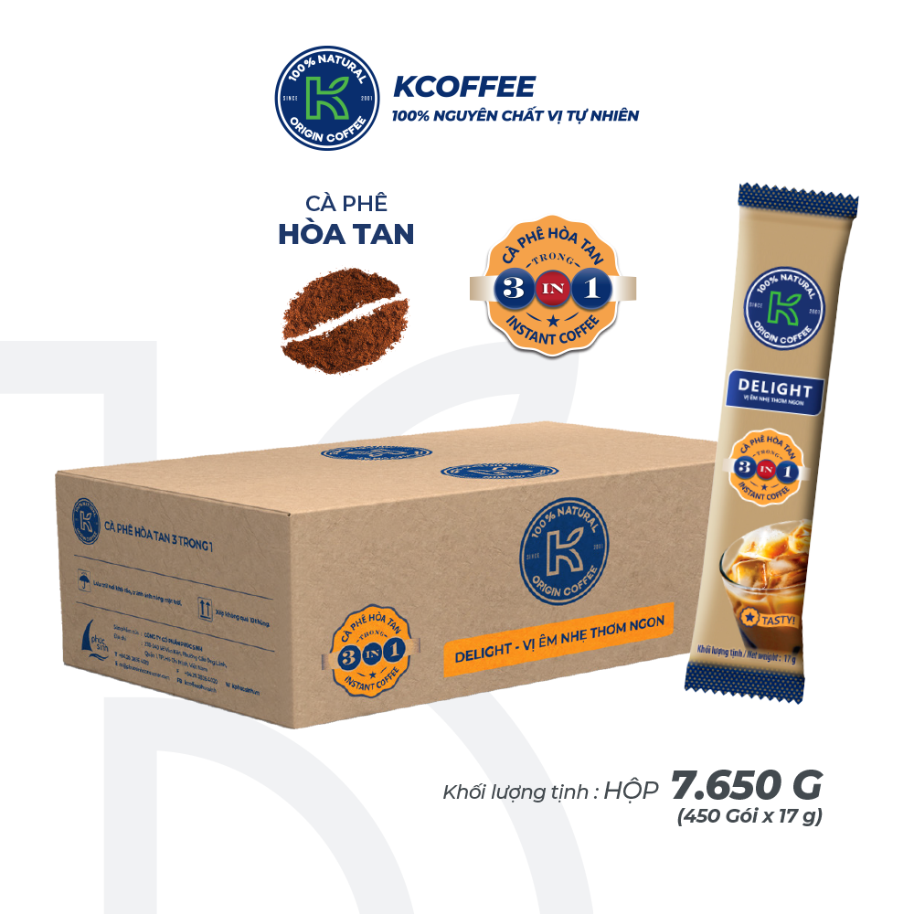 Cà phê hòa tan 3 in 1 K-Delight thùng 7650g thương hiệu K-Coffee