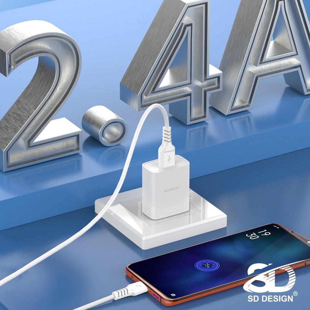 Bộ Cáp Sạc 2.4A HG88 SD Design hỗ trợ sạc nhanh an toàn cho các dòng điện thoại bảo hành 1 dổi 1