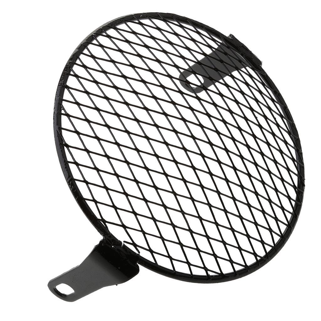 Black Metal Motorcycle Retro Headlight Head Lamp Light With Grill Cover