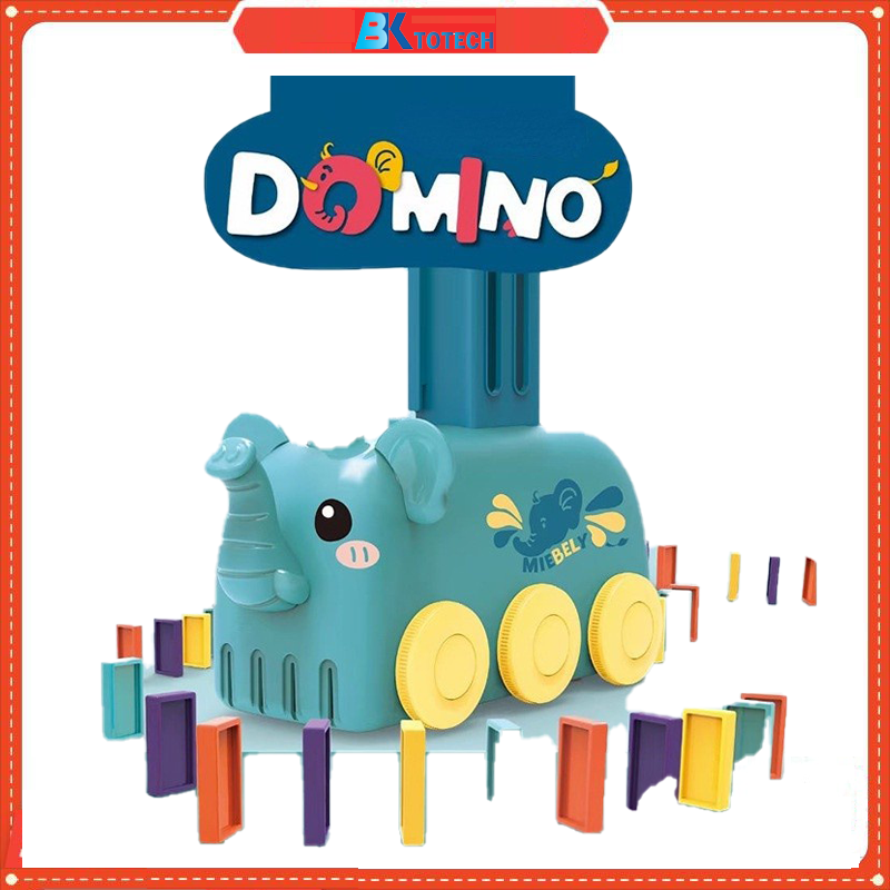 Xe domino con voi thả khối tự động, Đồ chơi domino có nhạc có đèn - Hàng chính hãng