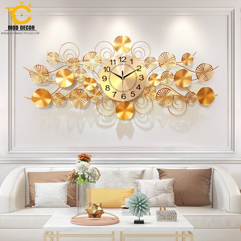 Đồng hồ treo tường sen vàng cỡ đại 1017 size 120*50cm cho phòng khách rộng