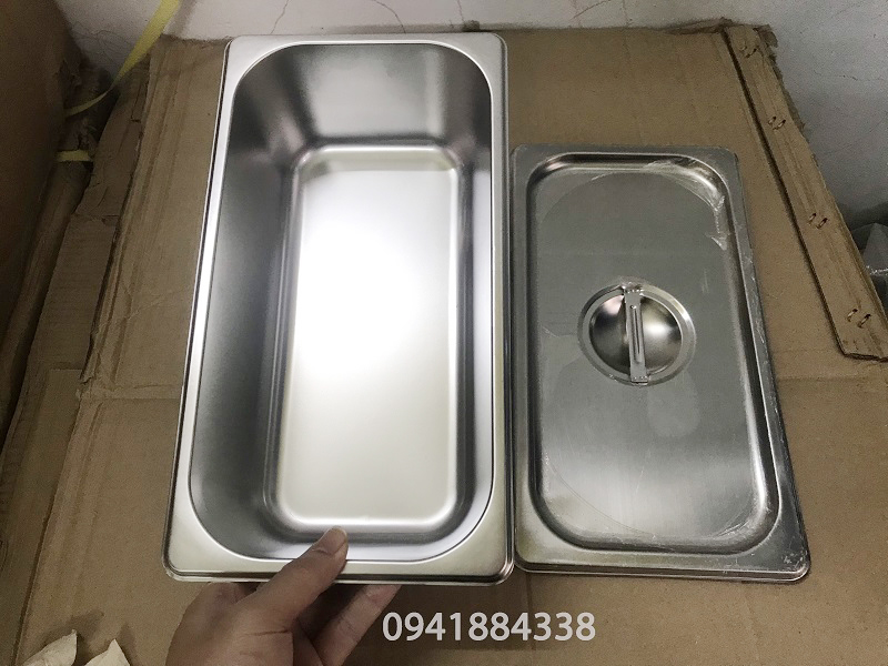 Khay Inox Đựng Topping 1/3, Khay Đựng Thạch(Có Nắp)