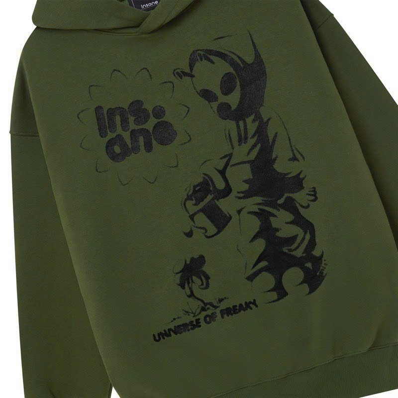 áo hoodie in chữ nối mới về insane màu xanh rêu unnerse of freaay nón rộng 2 lớp from rộng unisex ulzzang, áo khoác hoodie cặp đôi nam nữ phong cách cá tính hàn quốc dễ phối đồ