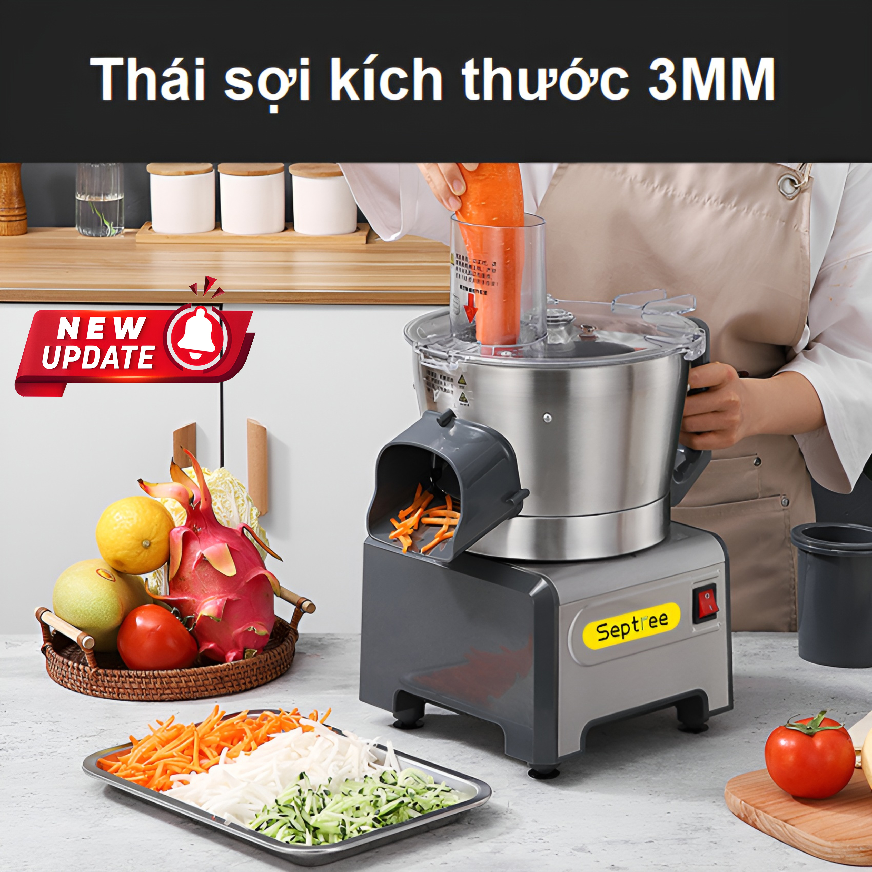 Máy Thái Rau Củ Đa Năng Septree Q1F Thương Hiệu Mỹ, Công Suất Lớn 300W Hoạt Động 8 Tiếng Liên Tục, Cắt Lát, Sợi, Hạt Lựu - Bảo Hành 1 Năm, Hàng Nhập Khẩu