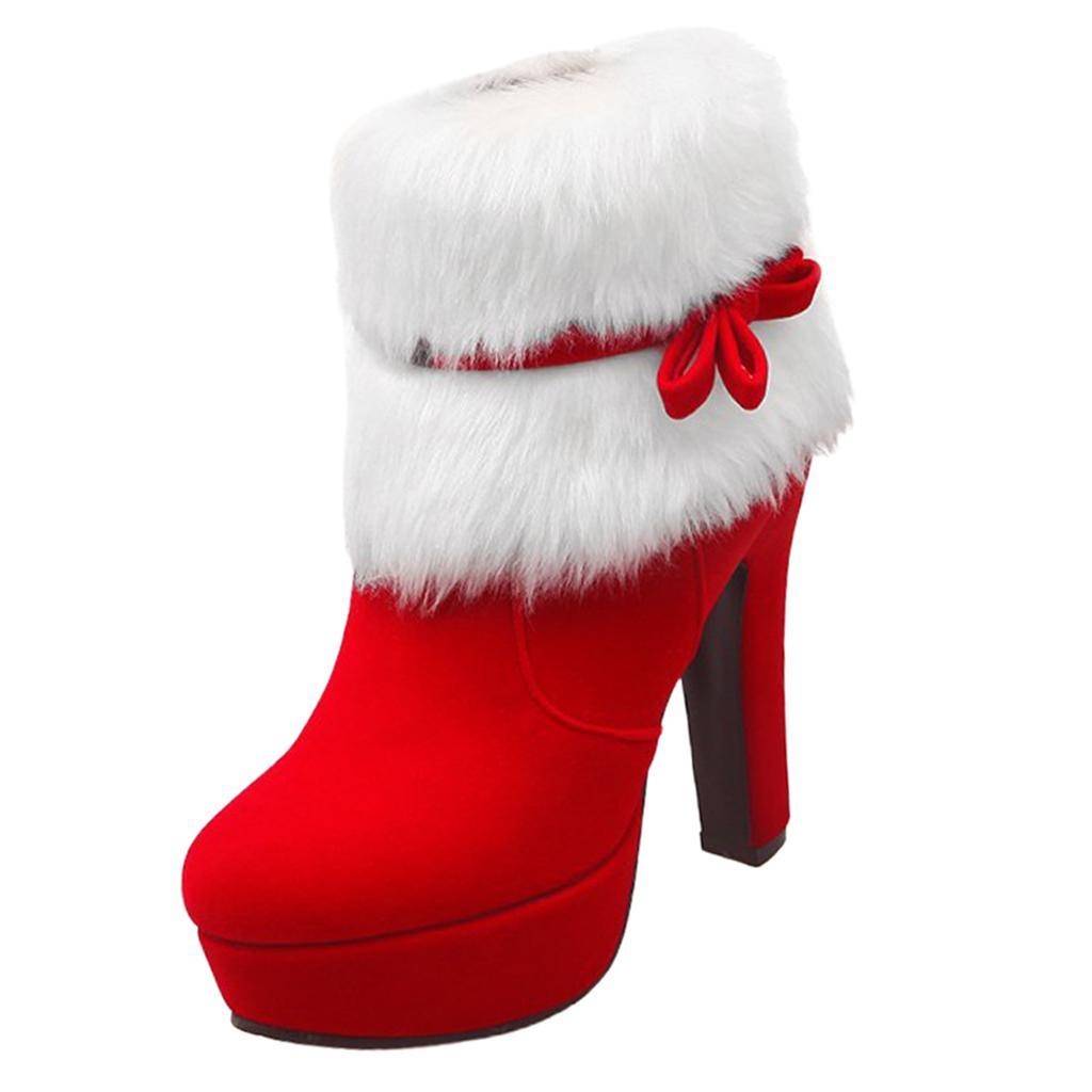 Womens Red  Suede Ankle Boots Booties for Casual Party Christmas Dress 35