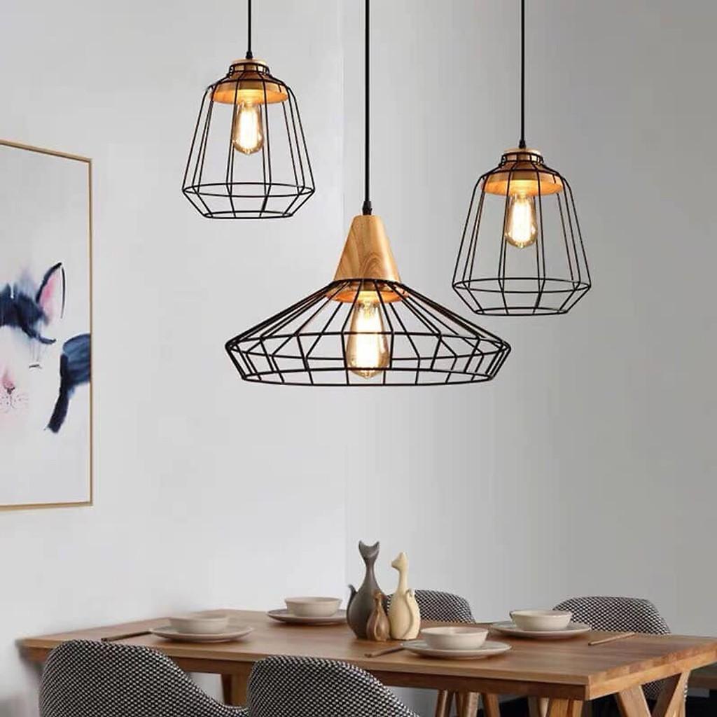 Đèn thả đui gỗ lồng sắt đui giả gỗ chưa bao gồm bóng đèn THCN 135