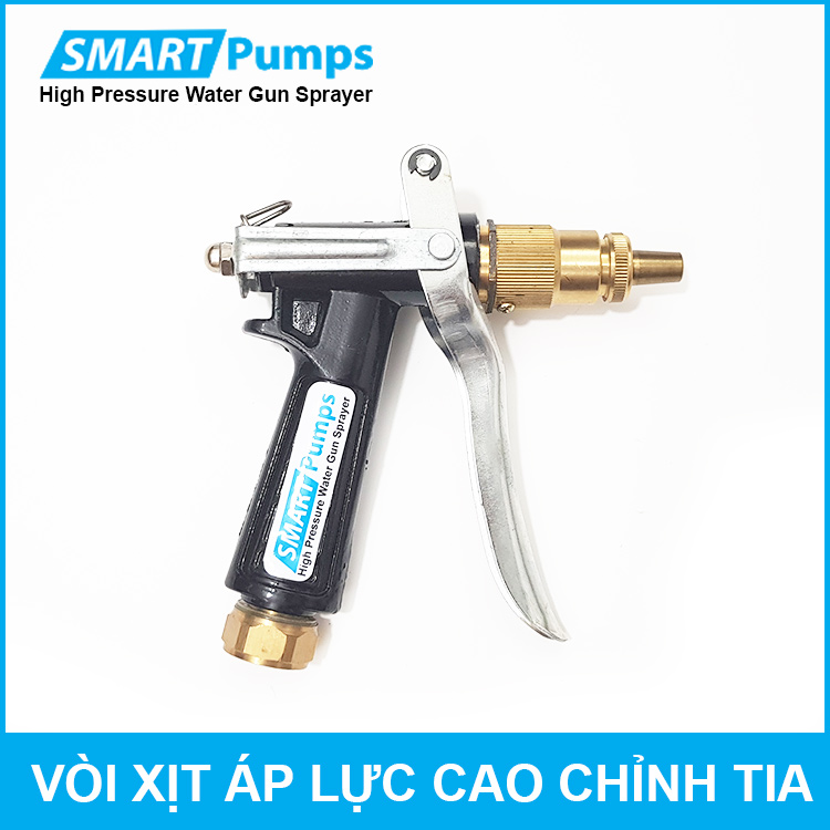 Súng xịt áp lực cao chỉnh tia ren trong 22mm kim loại Smartpumps