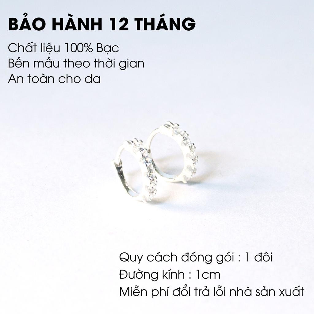 Khuyên tai bạc ATJ9087 , bông tai tròn sát tai đính đá bạc ta - ANTA Jewelry