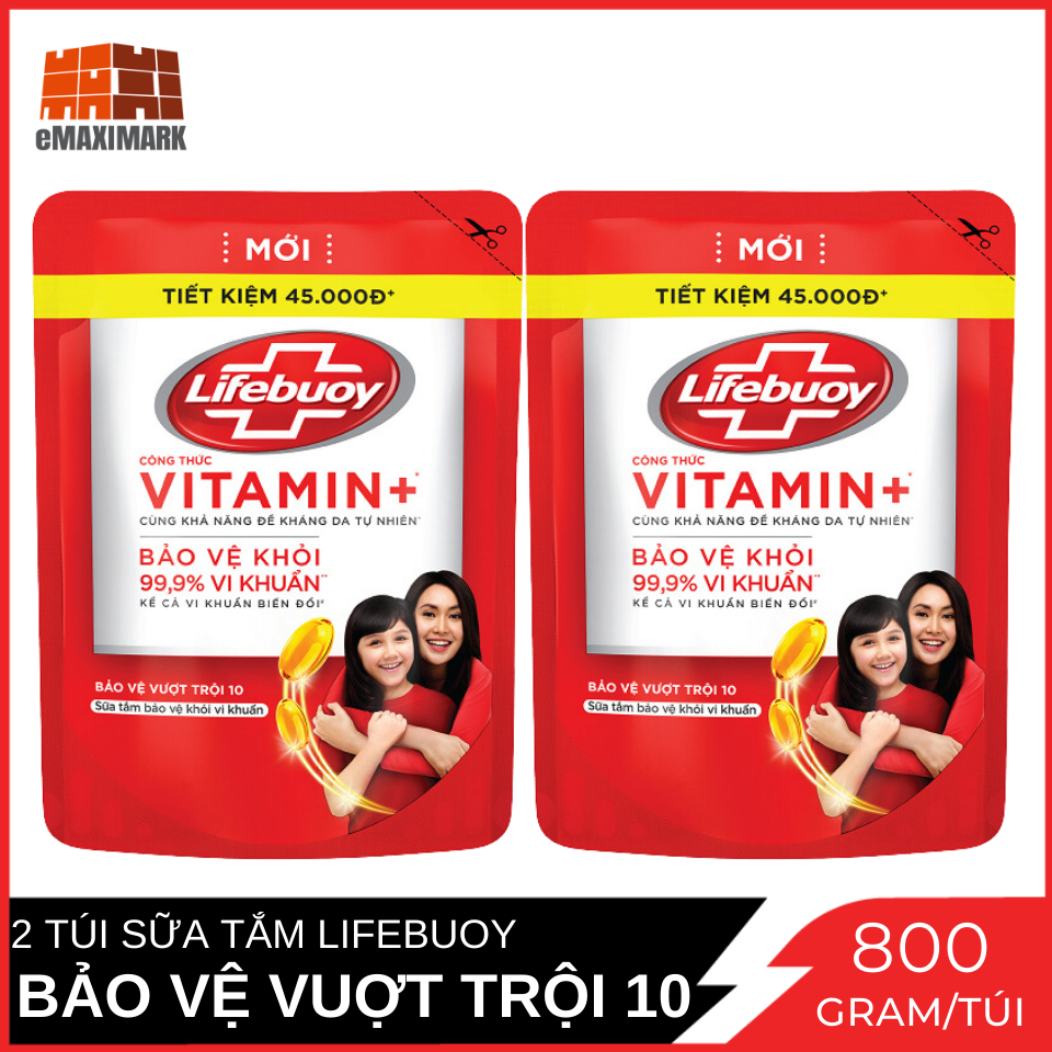 Combo 2 túi sữa tắm Lifebuoy Bảo vệ vượt trội 10 800g