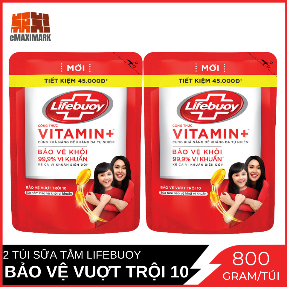 Combo 2 túi sữa tắm Lifebuoy Bảo vệ vượt trội 10 (Đỏ) 800g