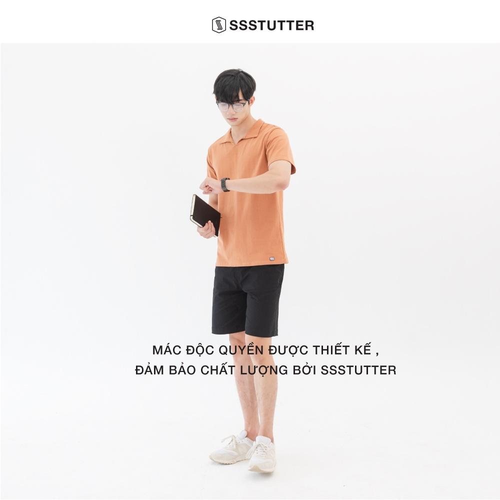 Quần Short Nam gấu quần được thêu chữ nổi SSStutter vải kaki dày dặn đứng dáng 3 màu Khaki Shorts