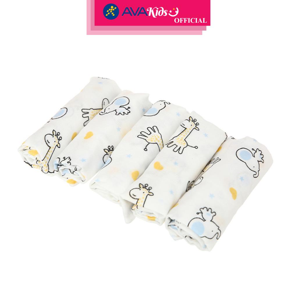 Set 5 cái khăn sữa cotton Bessla 2 lớp 30x30 cm - Hình thú - Hàng Chính Hãng
