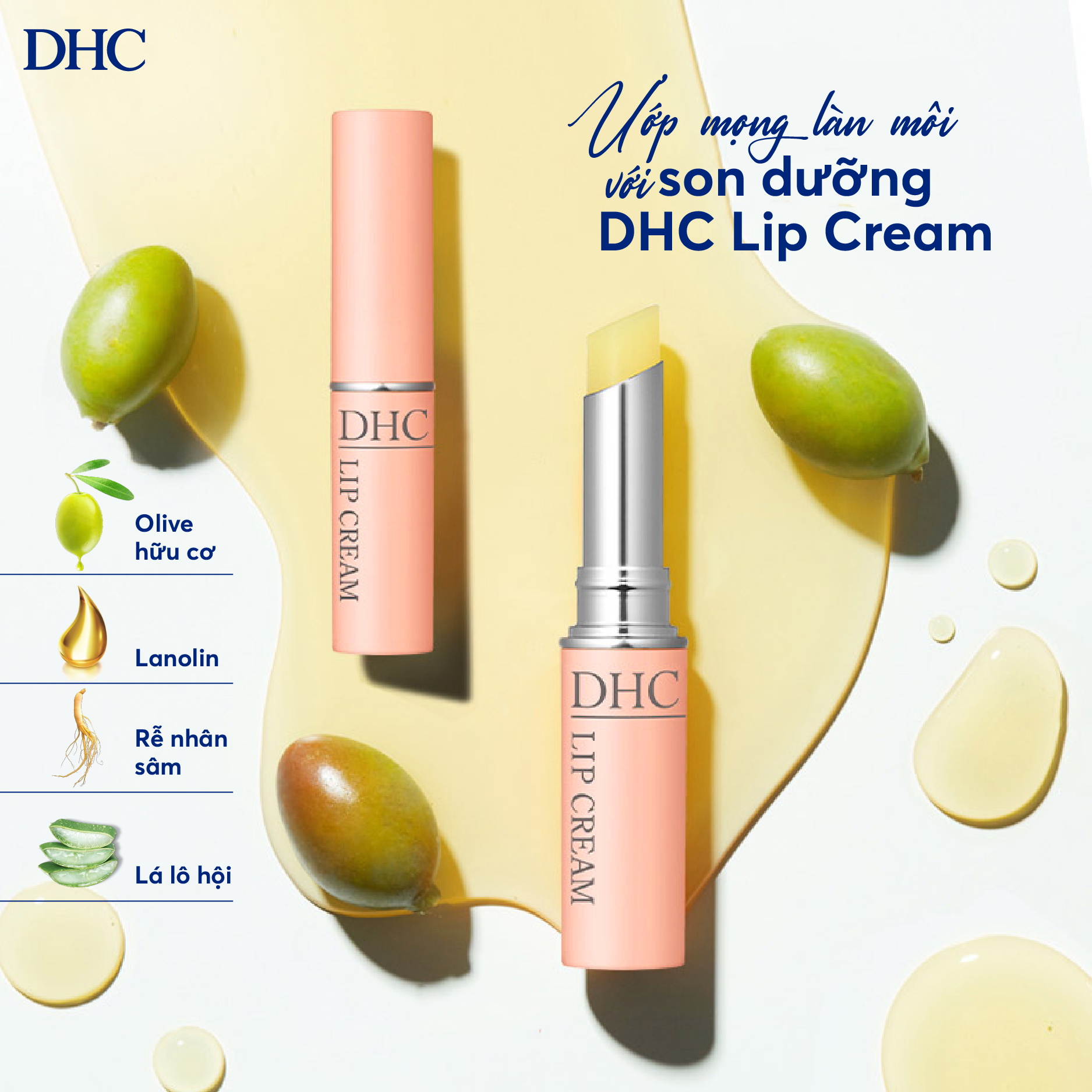 Son dưỡng môi mềm mọng DHC Lip Cream Nhật dưỡng môi khô, làm mặt nạ ngủ cho môi và son lót - OZ Slim Store