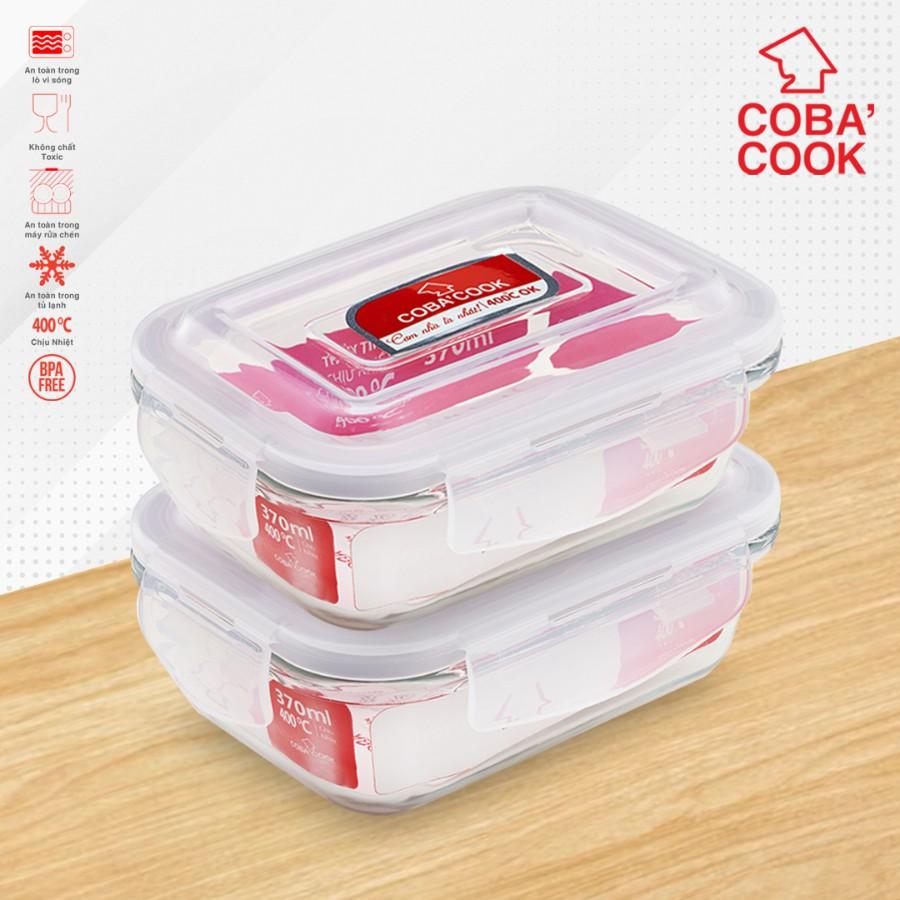 Bộ túi 3 hộp thủy tinh chịu nhiệt COBA'COOK gồm 2 hộp 370ml 1 hộp 320ml và 1 túi giữ nhiệt hình vuông - CCL3S33BS