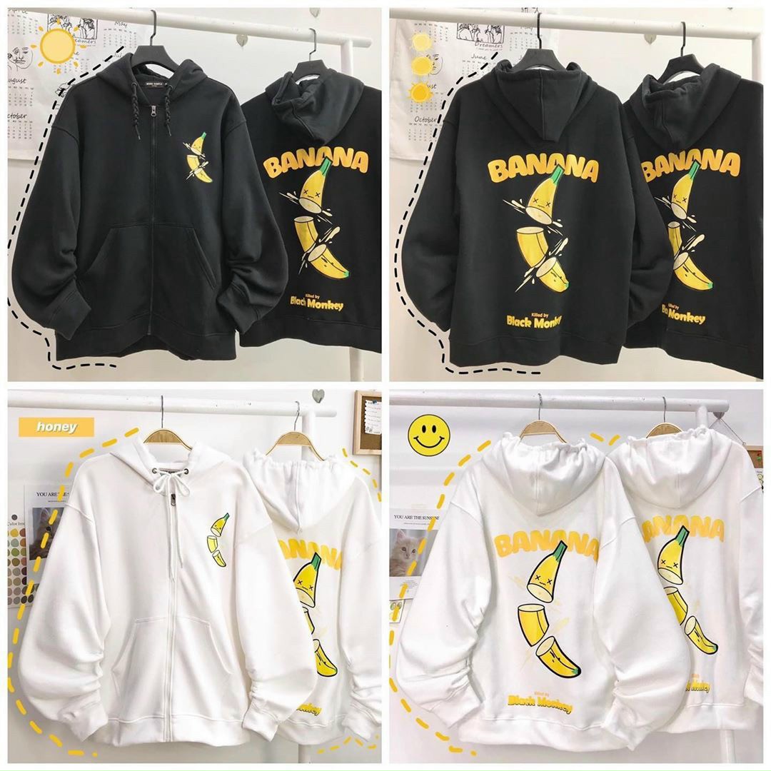Áo khoác nữ , áo khoác nam , áo khoác cặp đôi vải nỉ ngoại chữ BANANA chống nắng chống lạnh tốt