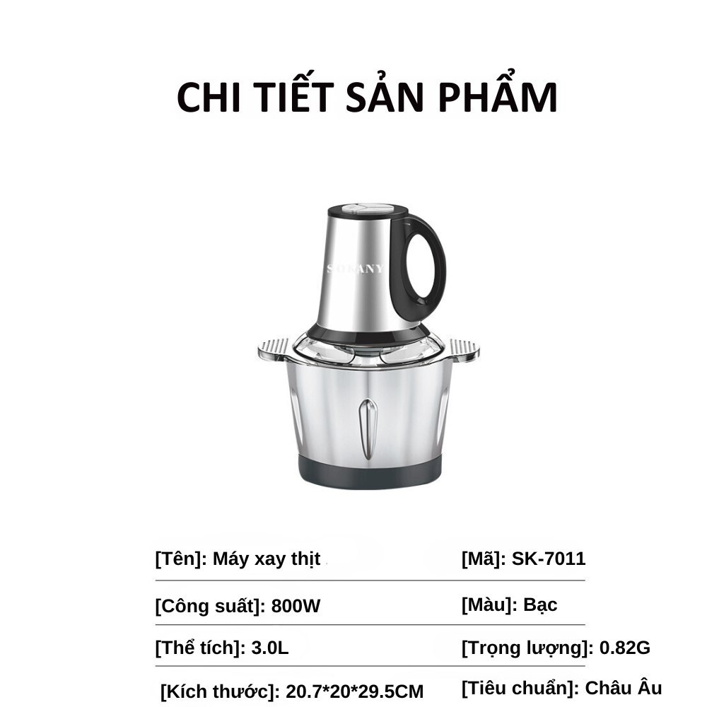 Máy xay thịt đa năng SOKANY SK-7011 Công suất cao 800W, dung tích lớn 3L, xay nhuyễn mọi thực phẩm - HÀNG CHÍNH HÃNG - DELIYA