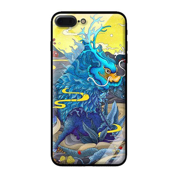 Ốp kính cường lực cho iPhone 8 Plus Rồng Xanh Nền Vàng - Hàng chính hãng