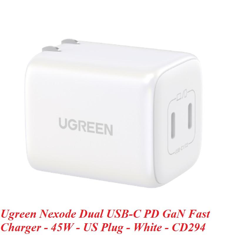 Ugreen UG15331CD294TK 45W Bộ sạc nhanh Nexode GaN 2 cổng USB Type-C PD3.0 Màu Trắng chuẩn cắm US foldable - HÀNG CHÍNH HÃNG