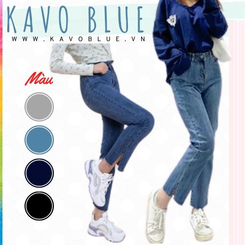 Quần Bò Nữ Ống Đứng KAVO BLUE Xẻ Gấu Cạp Cao Co Giãn 4 Chiều LY 511-05
