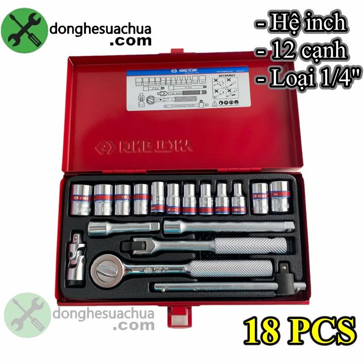 Bộ tuýp 1/4 hệ inch Kingtony 2019SR03 có 18 chi tiết loại 12 cạnh