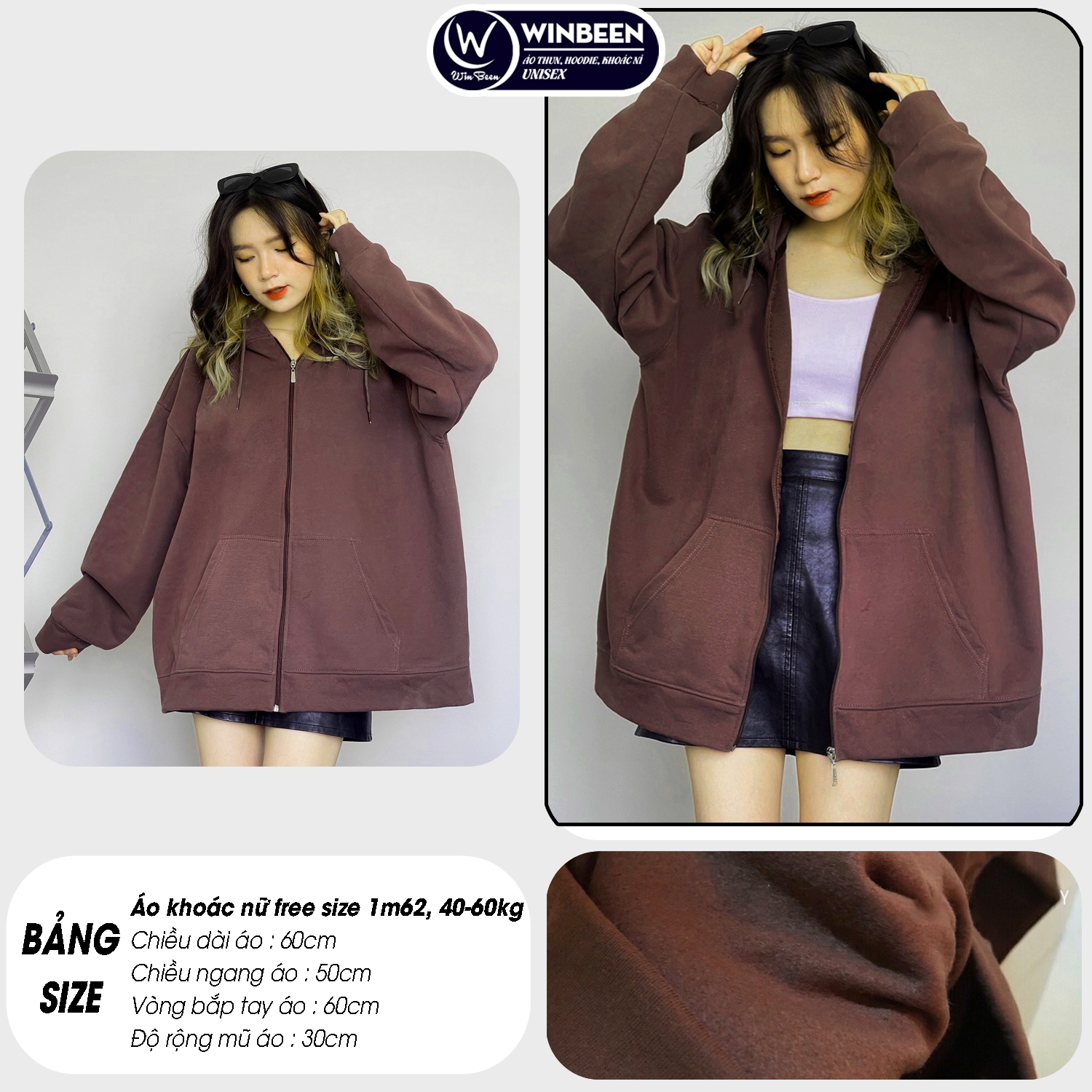 Áo KHOÁC Hoodie TRƠN 4 Màu Nam Nữ Ulzzang Unisex Oversize, Tay Phồng, Mũ 2 lớp dầy WinBeen