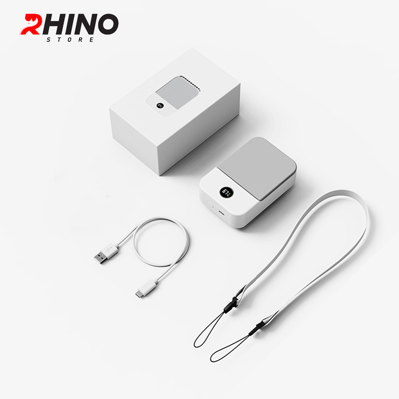 Quạt gió mini cầm tay Rhino F302 tích điện, 3 mức độ gió, pin 2000 mAh kèm dây treo - Hàng chính hãng