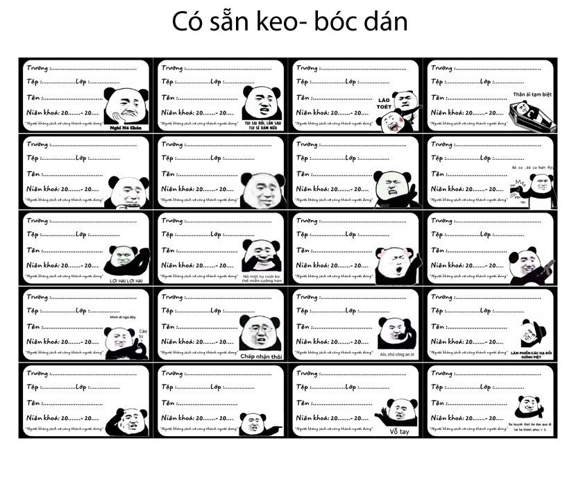 Nhãn vở gấu trúc meme 60 nhãn khác nhau/ nhãn dán gấu trúc cute