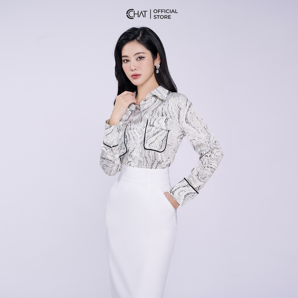 Chân Váy Dáng Bút Chì Cạp Bổ Chất Tuytsi Cao Cấp Mềm Mịn 93CDS2009OT