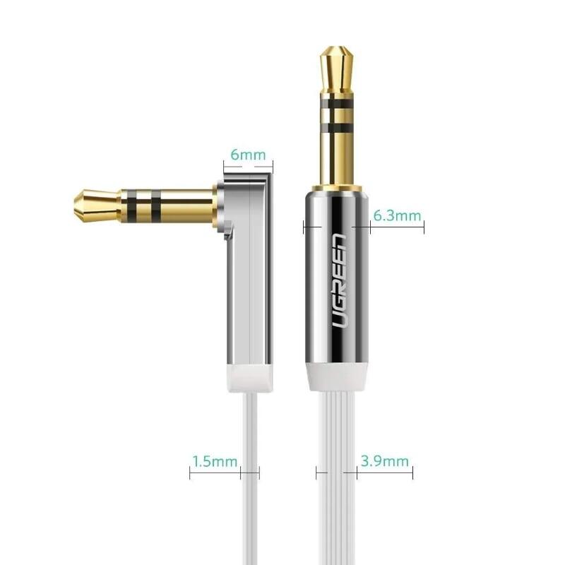 Ugreen UG10757AV119TK 1M màu Trắng Cáp âm thanh 2 đầu 3.5mm dương đầu vuông góc mạ vàng - HÀNG CHÍNH HÃNG
