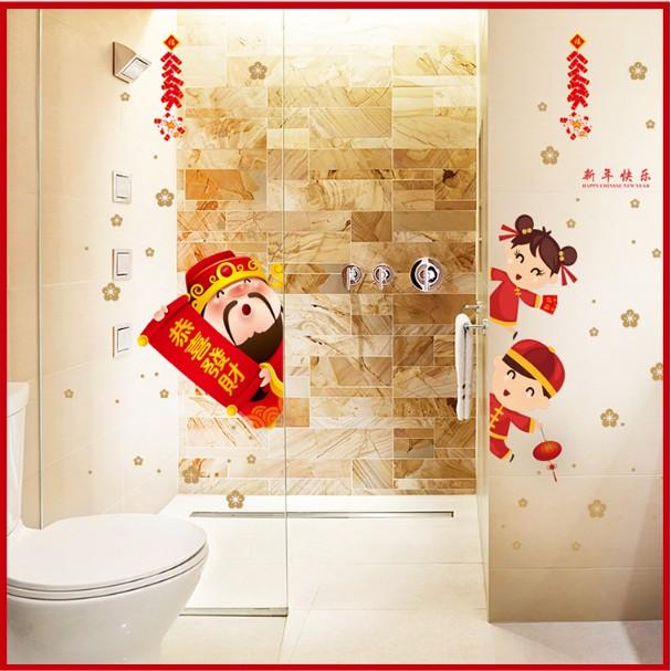 Decal trang trí Tết - Thần Tài và các bạn Chào Xuân