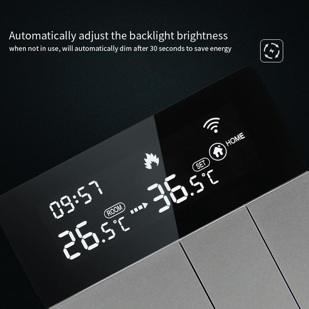 I8HGA Tuya WiFi Intelligent Temperature Controller Thermostat Backlight Brightness Automatic Adjustment Home Away Mode Mobilephone APP Remotes Control Compatible with Alexa Google Home Voice Control
