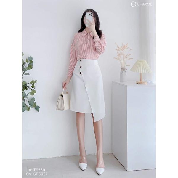 Chân Váy Chữ A đáp tà lệch đính cúc thời trang nữ