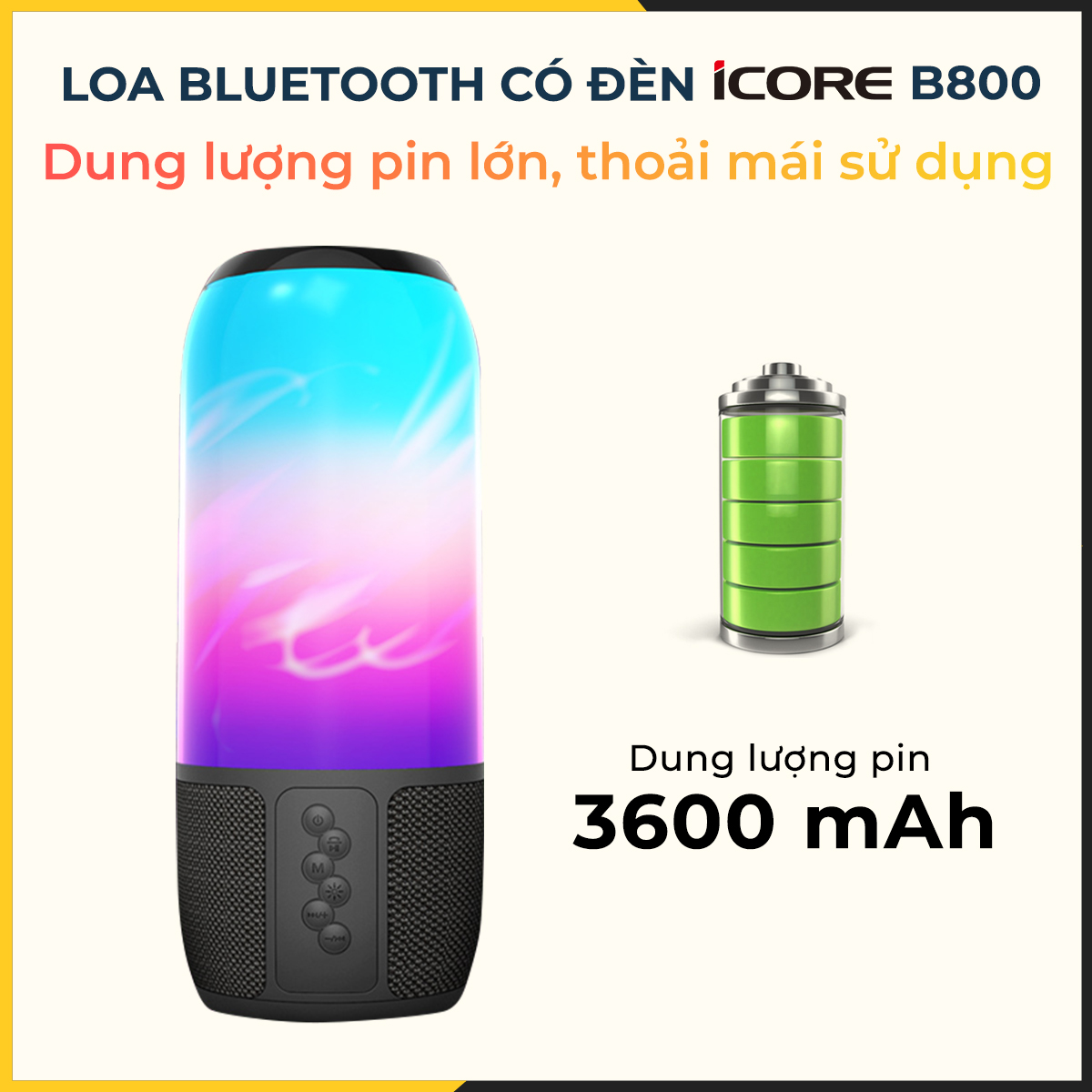 Loa Bluetooth có đèn iCore B800 - Hàng Chính Hãng