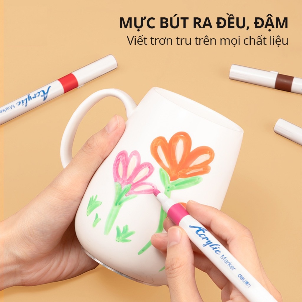 Bút sơn Acrylic Marker cao cấp 36 màu Deli HM911-36 - Chống nước vẽ trên mọi chất liệu, Tô màu DIY vẽ giày vải, chai lọ