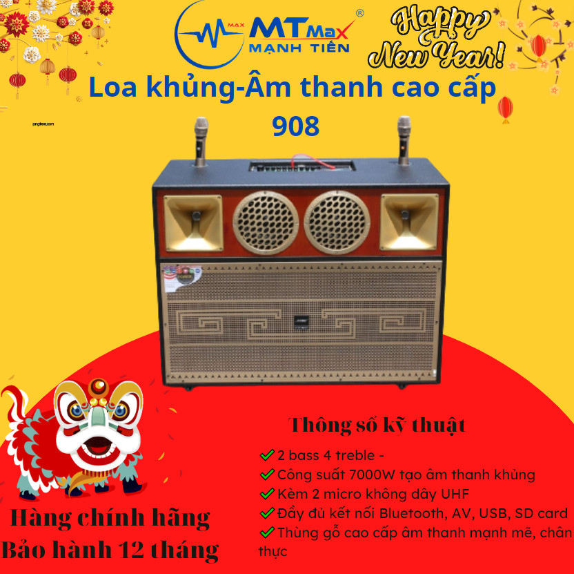 Loa kéo di động 4 tấc đôi ngang Bose 908 - Loa khủng long - 2 bass 4 treble - Công suất 7000W - Âm thanh khủng - Dàn karaoke di động - Kèm 2 micro không dây UHF