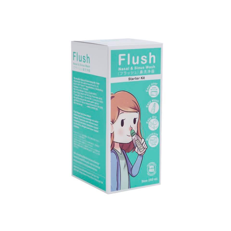 Bình Rửa Mũi Cho Trẻ Flush Chính Hãng Gồm 1 Bình Và 14 Gói Muối Tinh Khiết Dung Tích 250ml