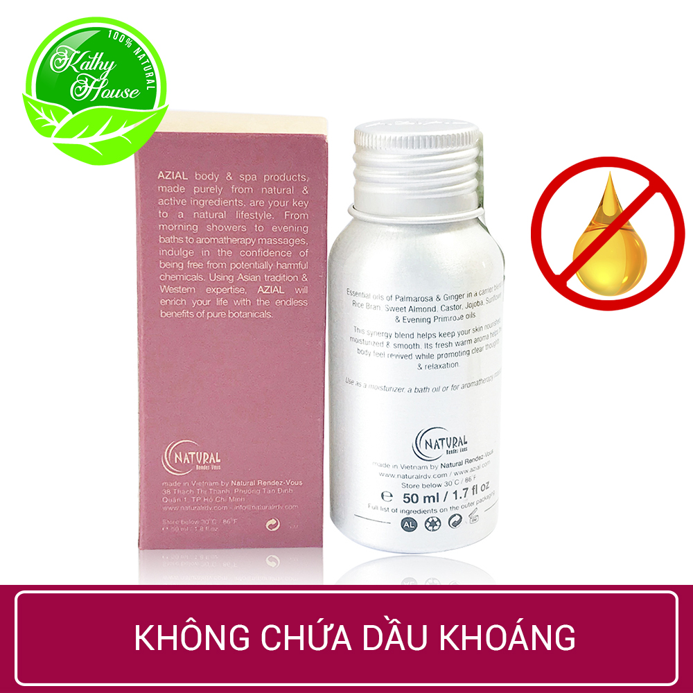 Dầu massage body tinh dầu Sả Gừng AZIAL Regenerating Moisturizing Body Oil 50ml, dưỡng ẩm, thư giãn cơ bắp, làm dịu cơn đau nhức